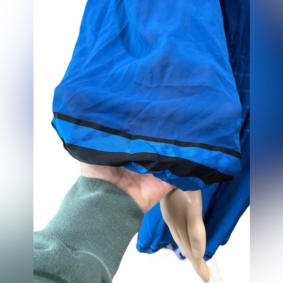 1980s Donna Morgan royal blue true vintage satin Career modesty Dress-L - Picture 5 of 14